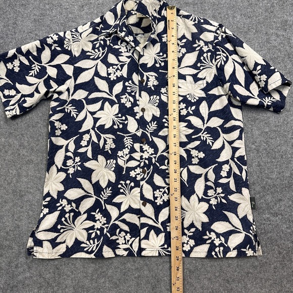 Go Barefoot Vintage Aloha Shirt M Blue White Floral Cotton Hawaiian Tradition - Picture 5 of 10